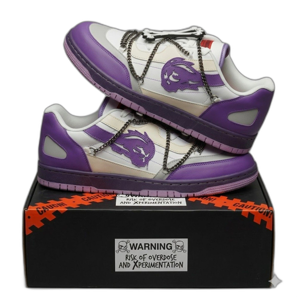 Brand X Purple White Chain Sneakers Size 11M NIB Risk of Overdose Bones